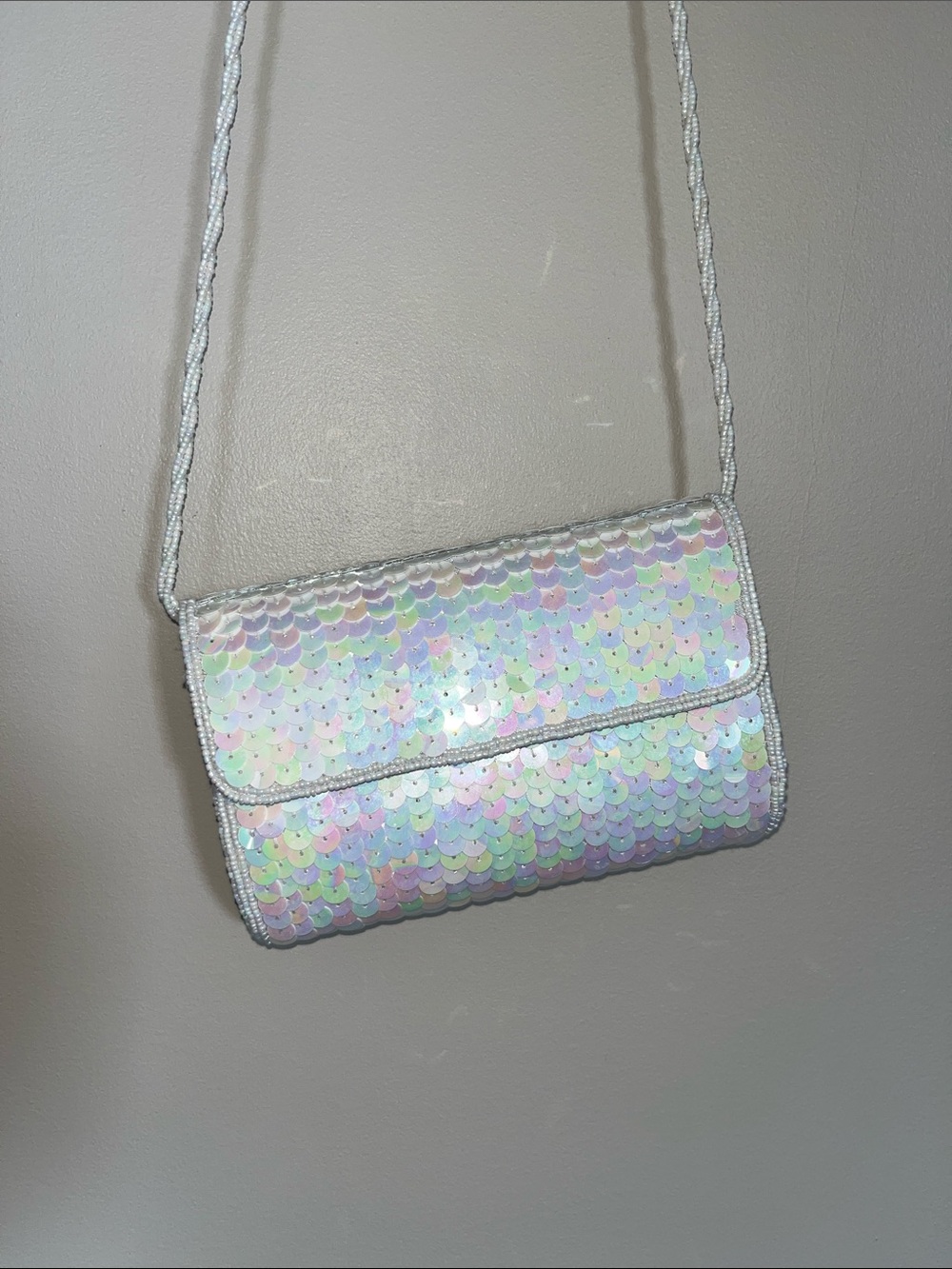 Danier Iridescent Sequin Mini Crossbody - White